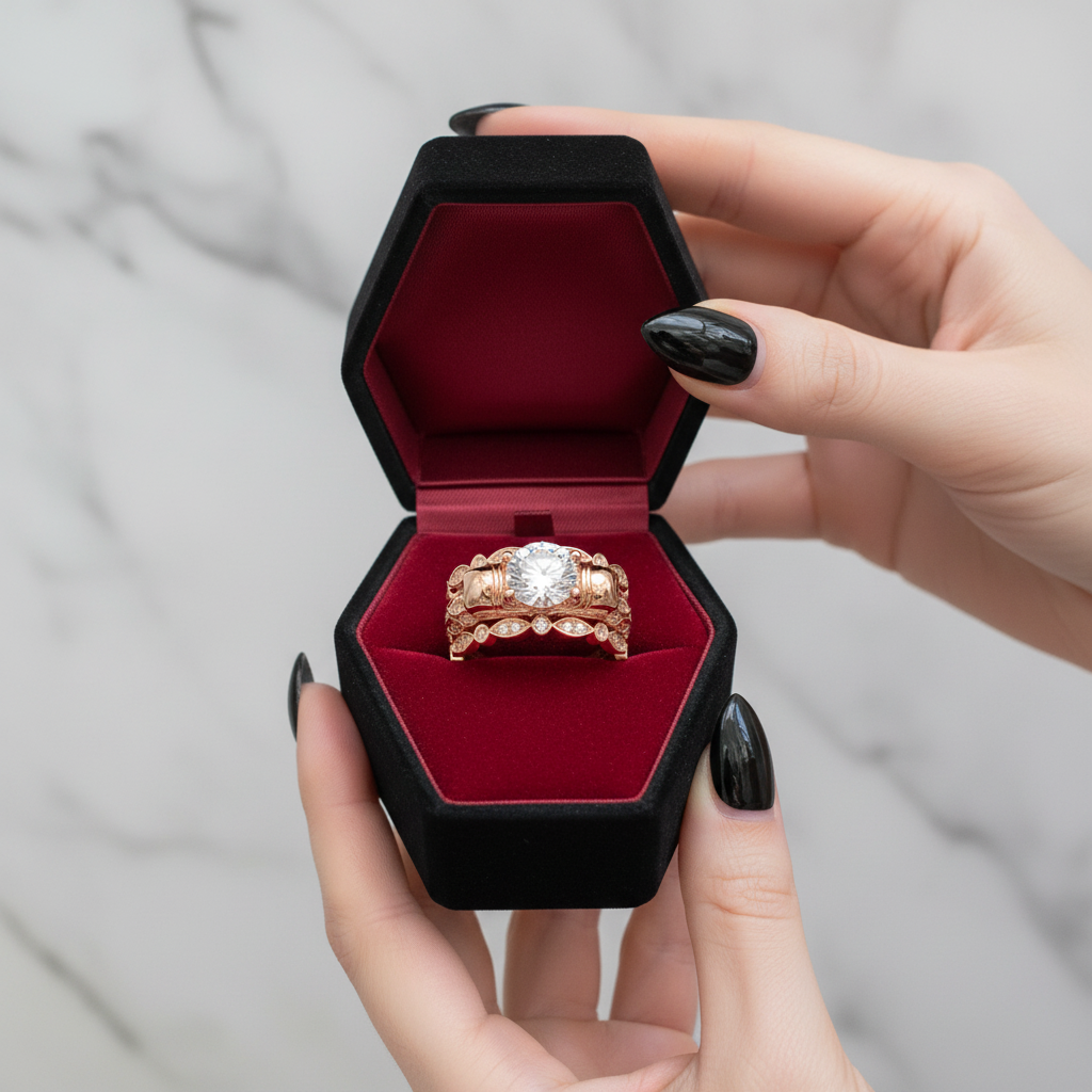 I love You Three Times More- 3PC 1 Carat Diamond Option Skull Ring Set-Black Diamonds New York