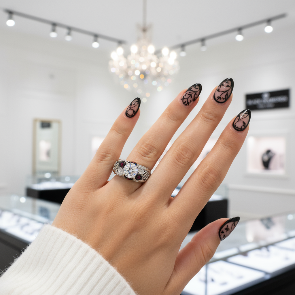 I Want You Promise Ring- 1.5 ct Round Cut Diamond and Black Roses Gothic Ring-Black Diamonds New York