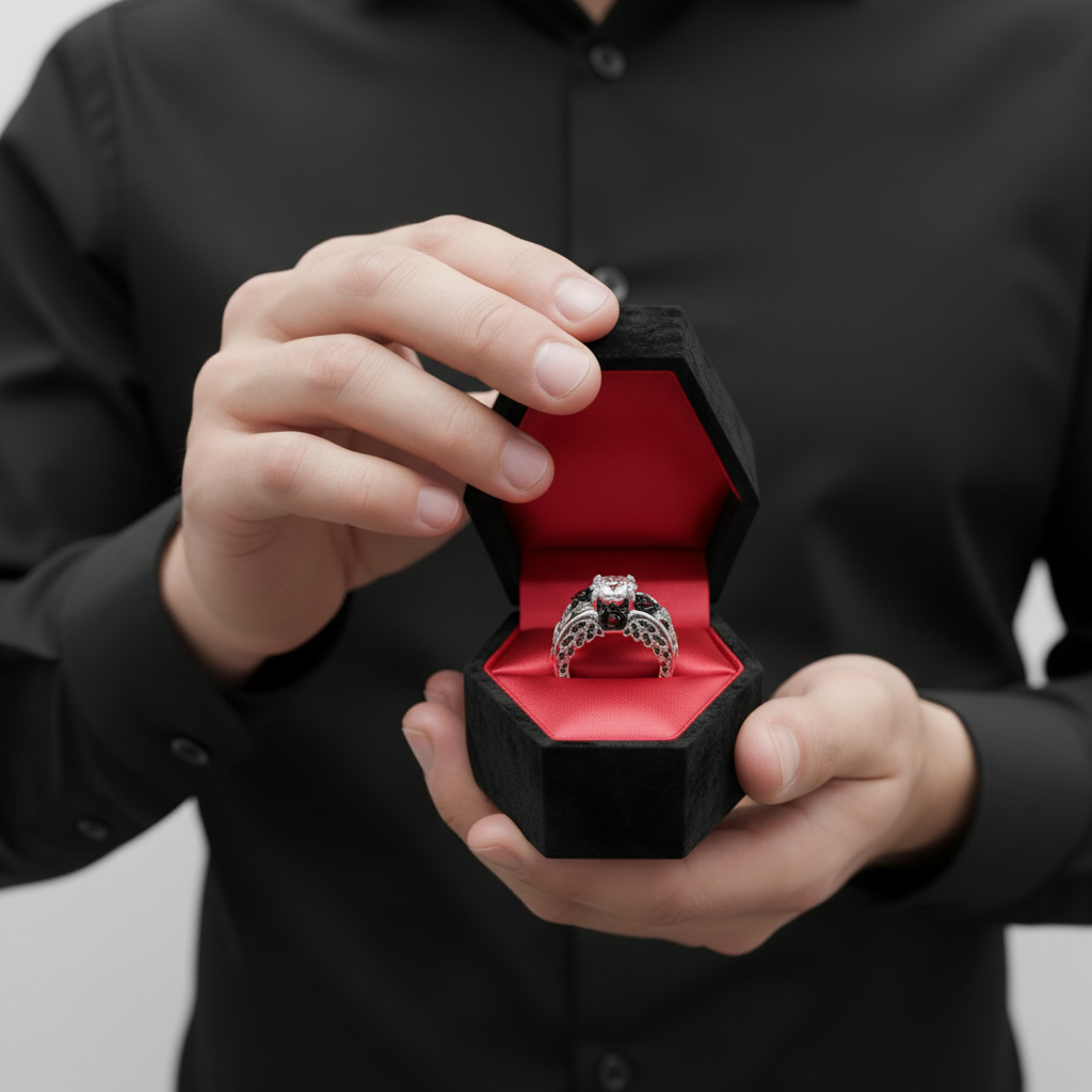 I Want You Promise Ring- 1.5 ct Round Cut Diamond Option and Black Roses Gothic Ring-Black Diamonds New York