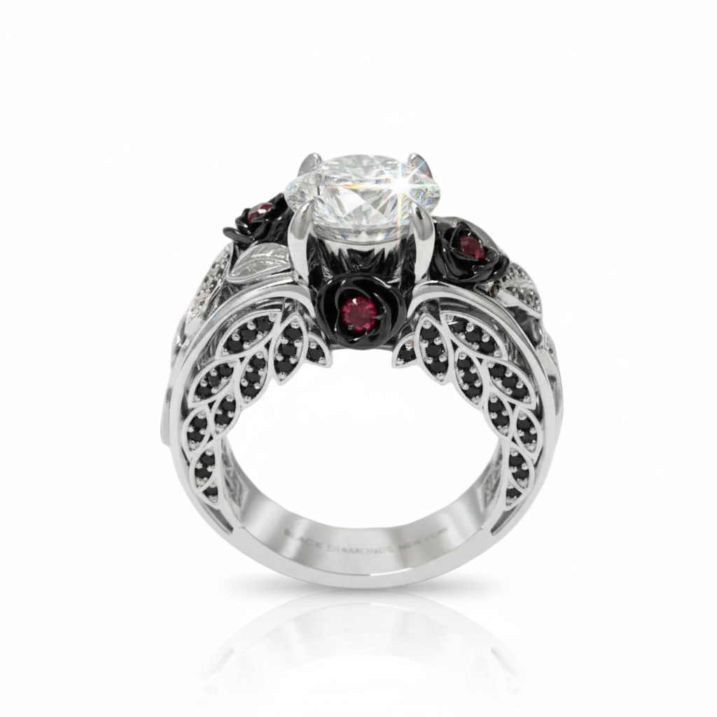 I Want You Promise Ring- 1.5 ct Round Cut Diamond Option and Black Roses Gothic Ring-Black Diamonds New York