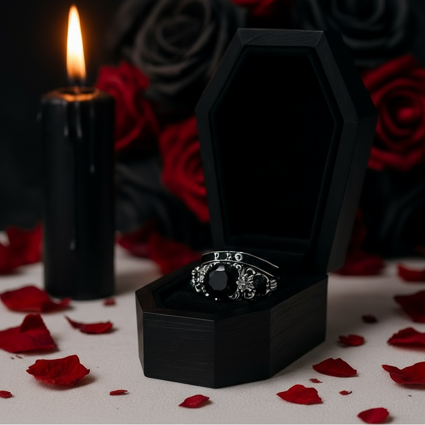 I Do Wedding Rings - 1.5 Ct Round Cut Diamond Skull Wedding Rings in 14K White Gold and Black Enamel-Black Diamonds New York