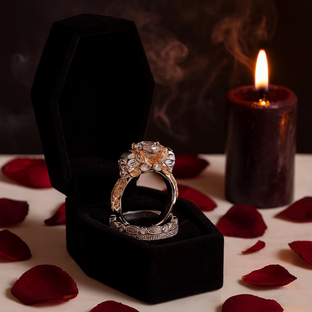 I love You Three Times More- 3PC 1 Carat Diamond Option Skull Ring Set-Black Diamonds New York