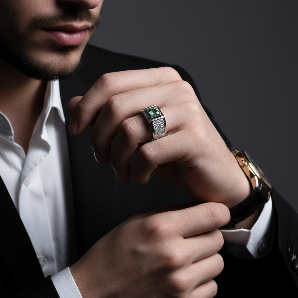 Iced Out 1ct Green Diamond Men's Ring-Black Diamonds New York