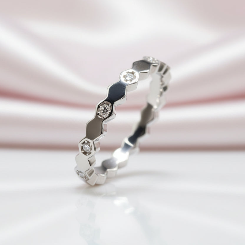 1.0 Ct Round Cut D Color Diamond Option Honeycomb Shape Wedding Band-Black Diamonds New York