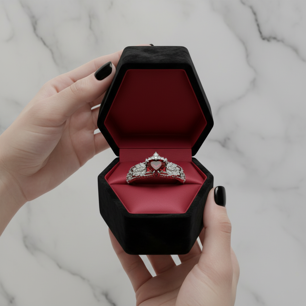 Infinity x Infinity Ring- Red Heart and Cross Diamond Option Gothic Ring-Black Diamonds New York