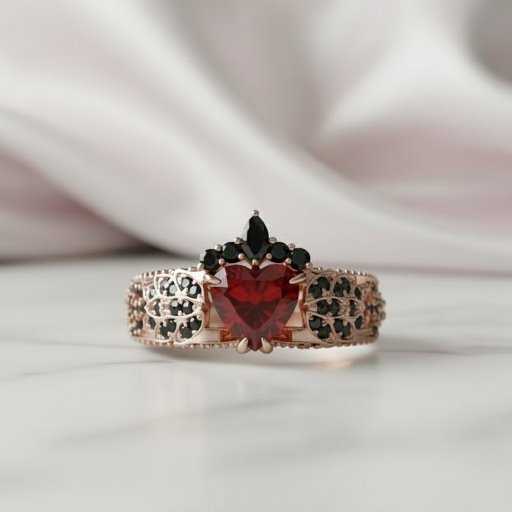 Infinity x Infinity Ring- Red Heart and Cross Diamond Gothic Ring-Black Diamonds New York