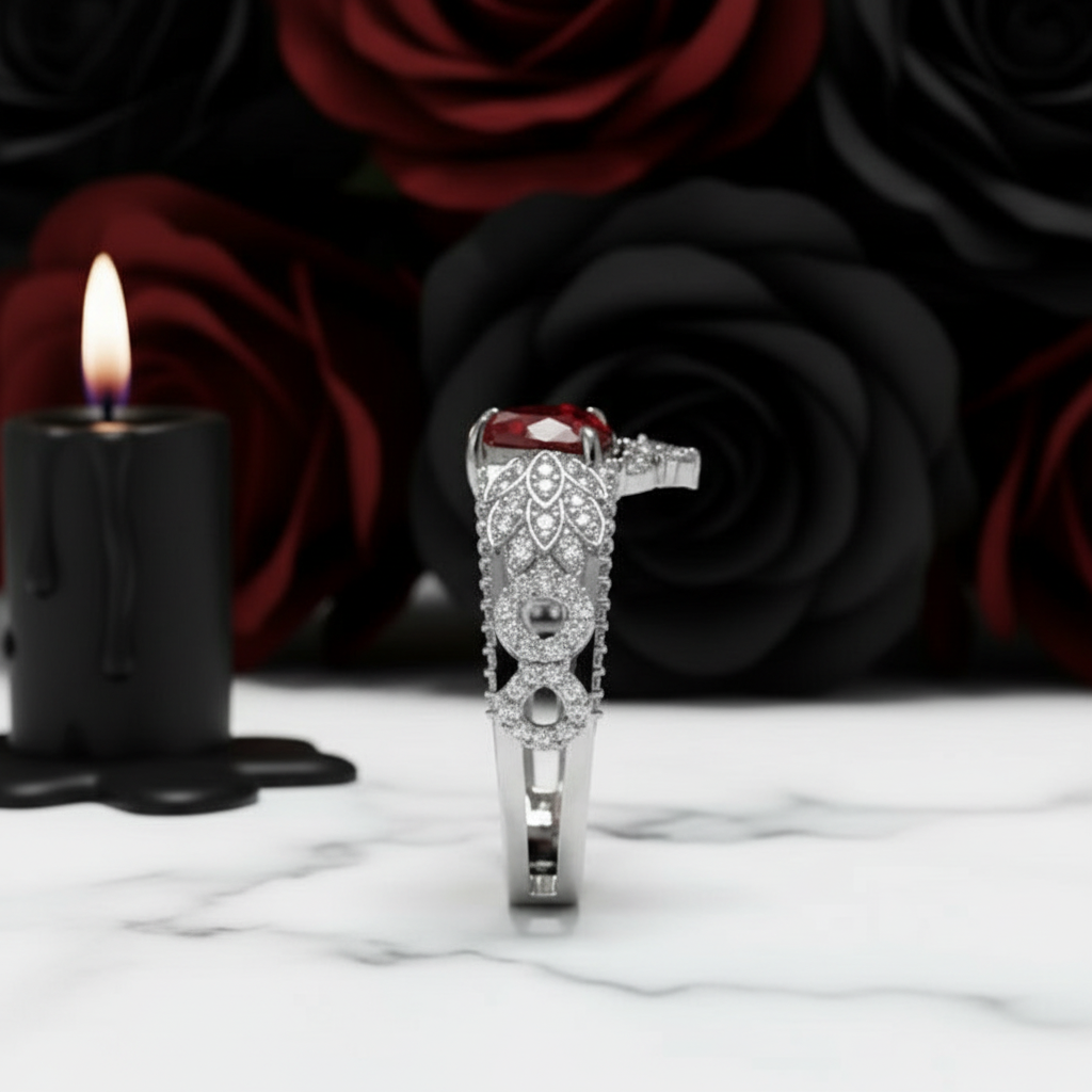 Infinity x Infinity Ring- Red Heart and Cross Diamond Gothic Ring-Black Diamonds New York