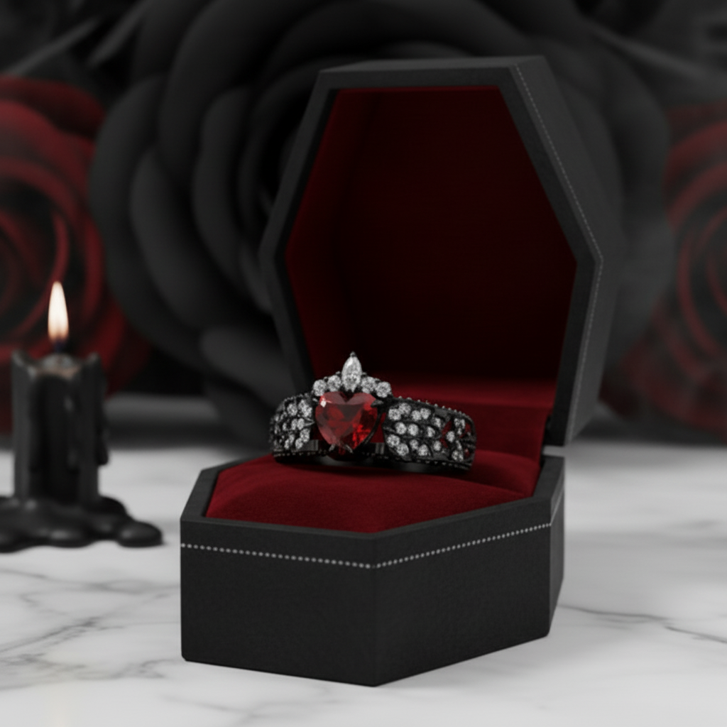 Infinity x Infinity Ring- Red Heart and Cross Diamond Option Gothic Ring-Black Diamonds New York