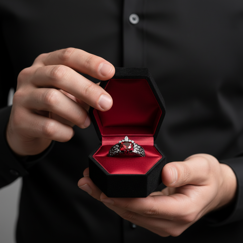 Infinity x Infinity Ring- Red Heart and Cross Diamond Option Gothic Ring-Black Diamonds New York