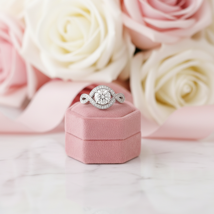 1.0ct Round Cut Diamond Infinity Engagement Ring-Black Diamonds New York