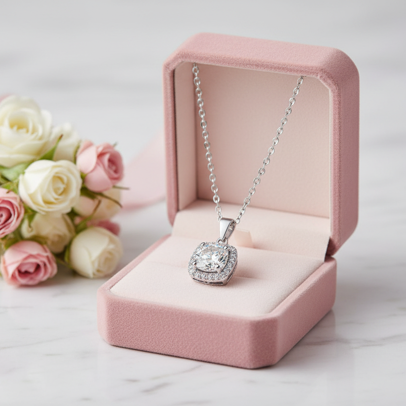 Inlaid 5.0 Ct Diamond Option Square Pendant Necklace-Black Diamonds New York