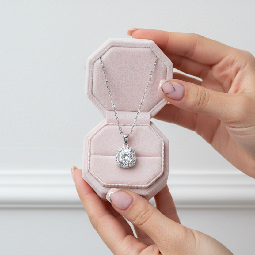 Inlaid 5.0 Ct Diamond Square Pendant Necklace-Black Diamonds New York