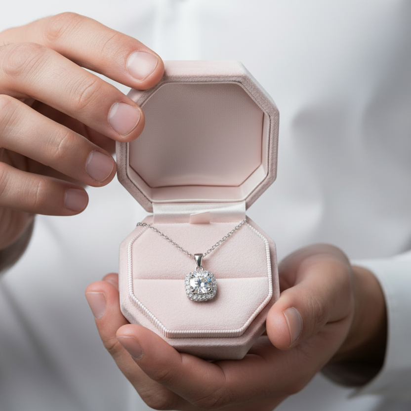 Inlaid 5.0 Ct Diamond Square Pendant Necklace-Black Diamonds New York