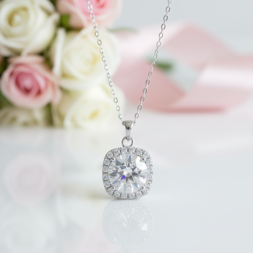 Inlaid 5.0 Ct Diamond Square Pendant Necklace-Black Diamonds New York