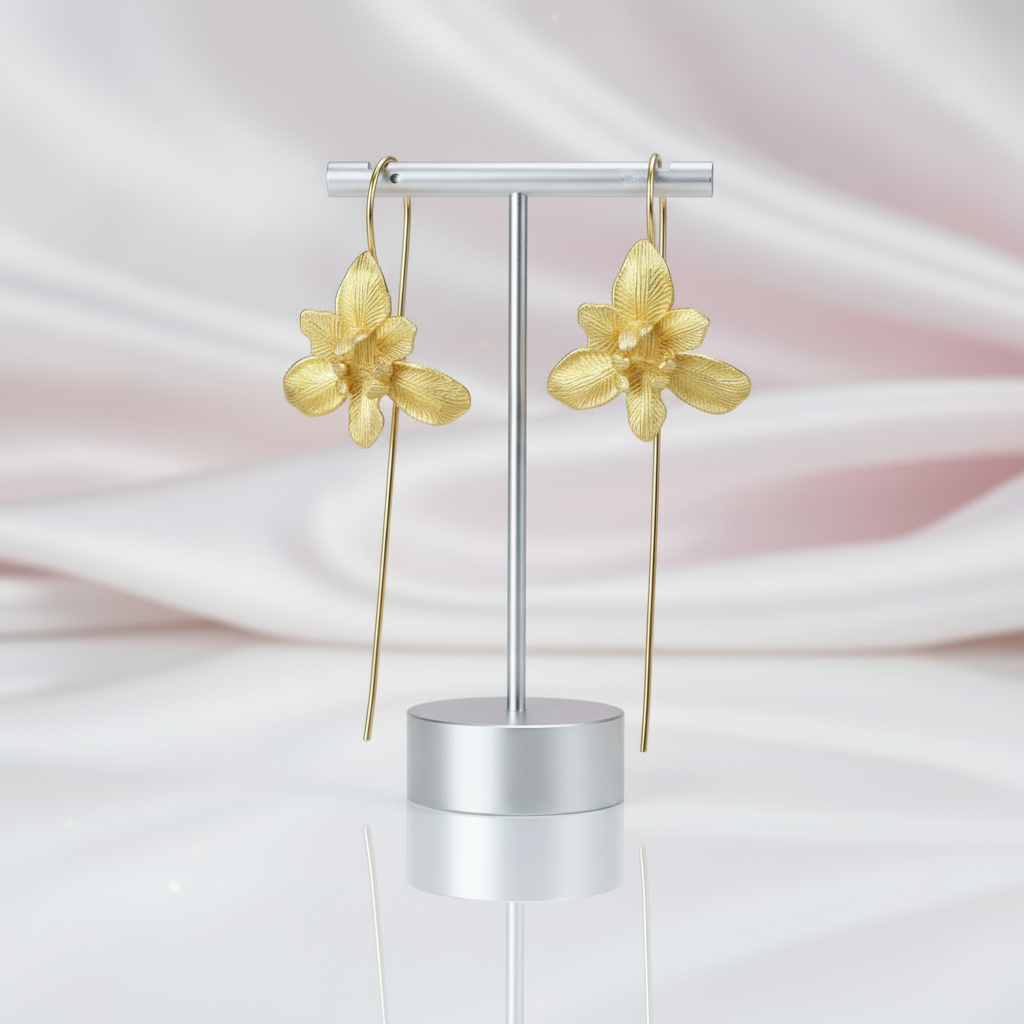 Iris Flower Dangle Earrings-Black Diamonds New York