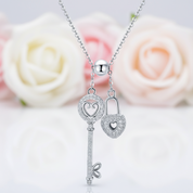Key of Heart Lock Chain Necklace-Black Diamonds New York