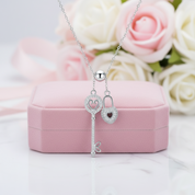 Key of Heart Lock Chain Necklace-Black Diamonds New York