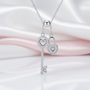 Key of Heart Lock Chain Necklace-Black Diamonds New York