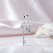 Key of Heart Lock Chain Necklace-Black Diamonds New York