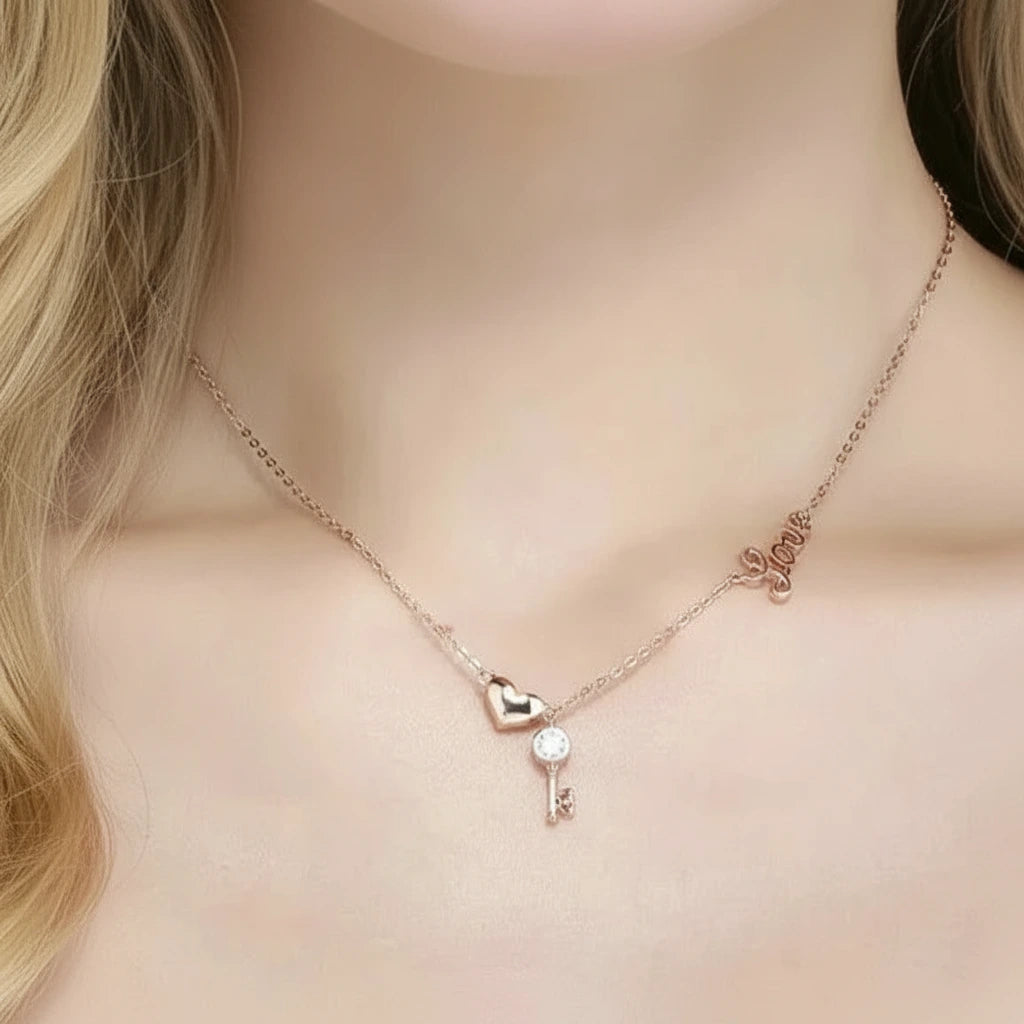 Key of Heart Rose Gold Necklace with Diamond-Black Diamonds New York