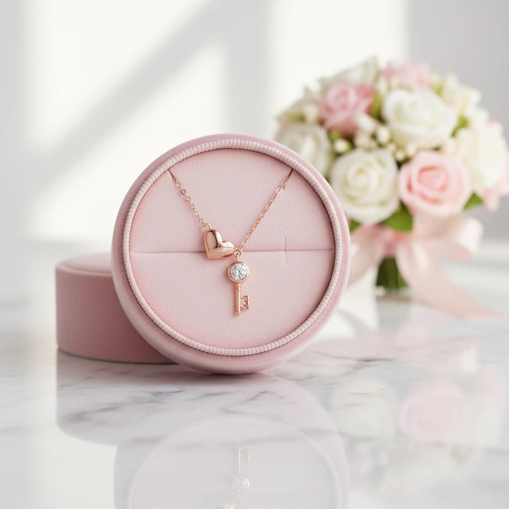 Key of Heart Rose Gold Necklace with Diamond-Black Diamonds New York