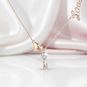 Key of Heart Rose Gold Necklace with Diamond Option-Black Diamonds New York
