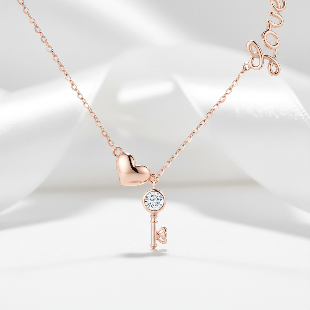 Key of Heart Rose Gold Necklace with Diamond-Black Diamonds New York