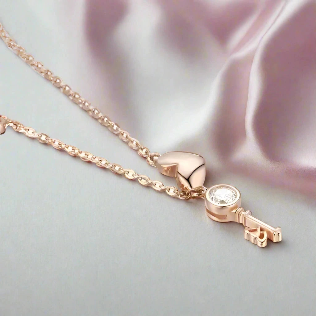 Key of Heart Rose Gold Necklace with Diamond-Black Diamonds New York