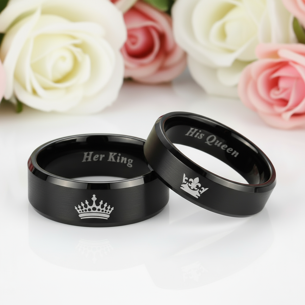 King & Queen Tungsten Wedding Band-Black Diamonds New York