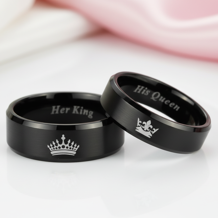 King & Queen Tungsten Wedding Band-Black Diamonds New York