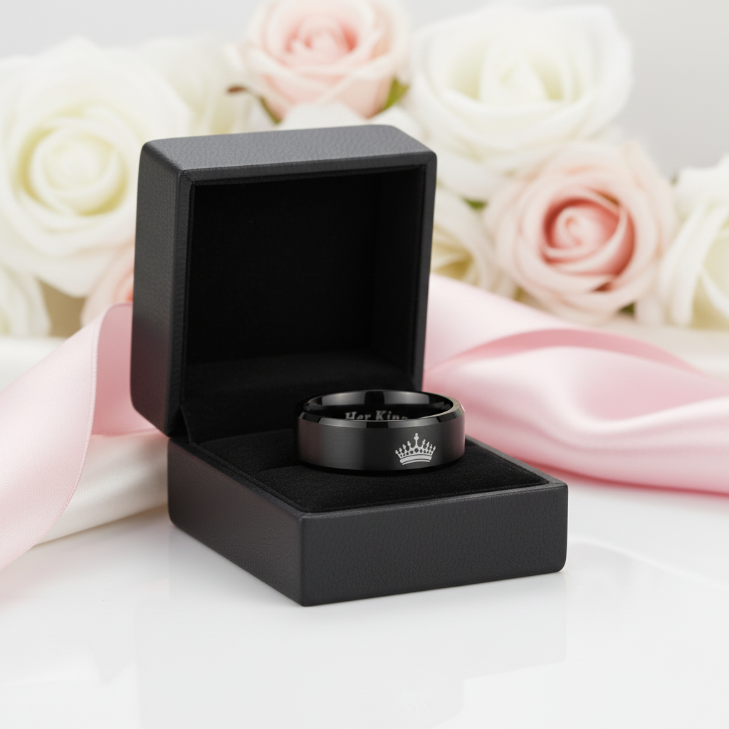King & Queen Tungsten Wedding Band-Black Diamonds New York