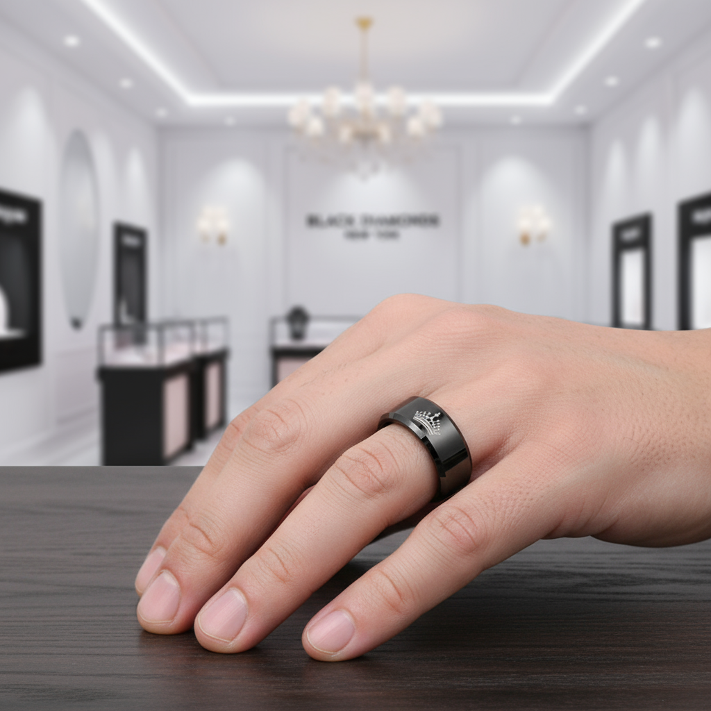 King & Queen Tungsten Wedding Band-Black Diamonds New York