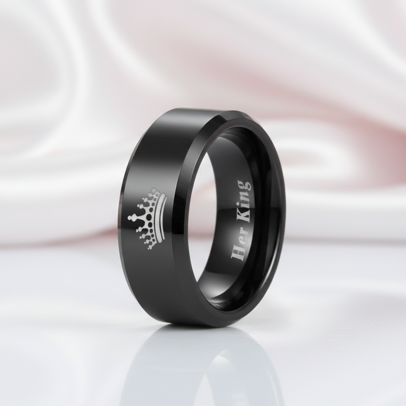 King & Queen Tungsten Wedding Band-Black Diamonds New York