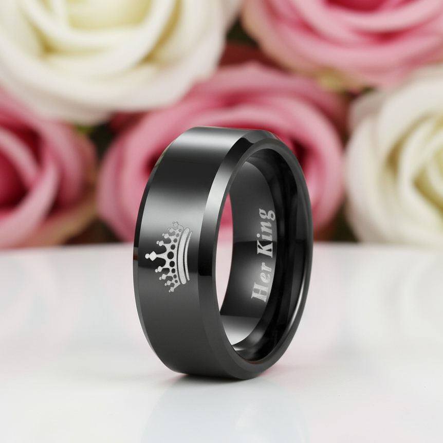King & Queen Tungsten Wedding Band-Black Diamonds New York