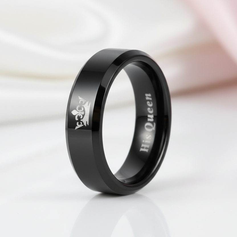 King & Queen Tungsten Wedding Band-Black Diamonds New York