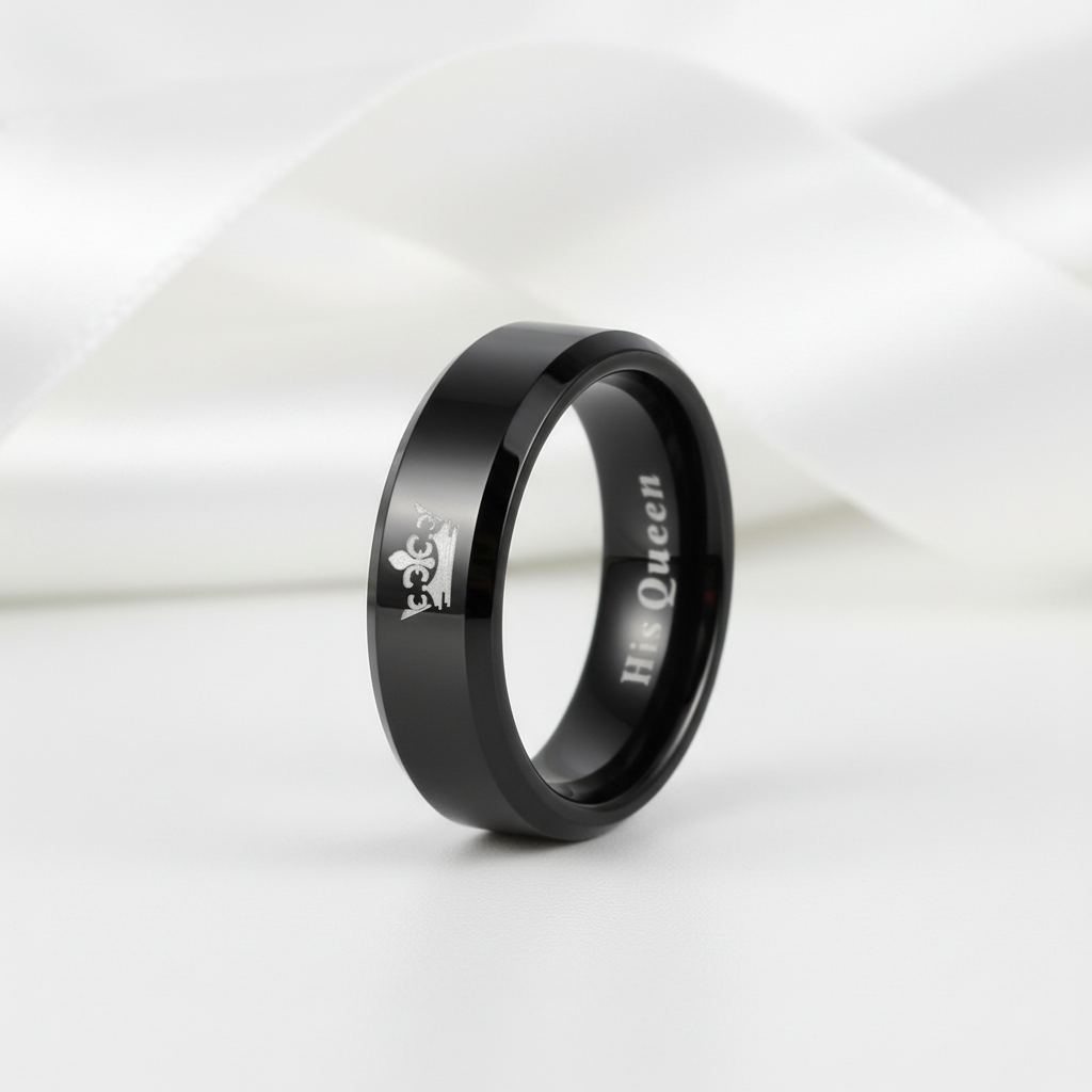King & Queen Tungsten Wedding Band-Black Diamonds New York