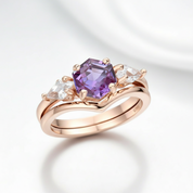 Lab Alexandrite Hexagon Wedding Ring Set-Black Diamonds New York
