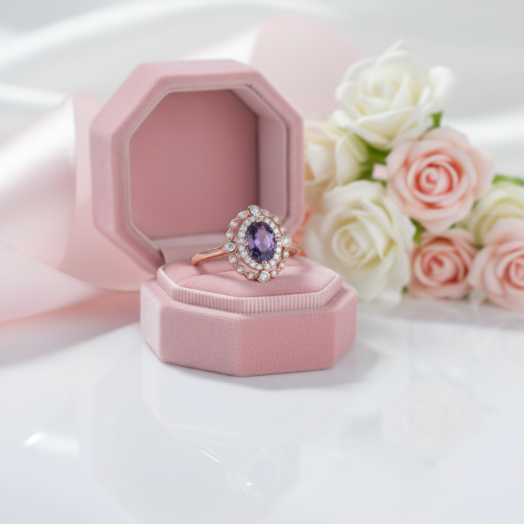 Lab Grown Alexandrite Gemstone Engagement Ring-Black Diamonds New York