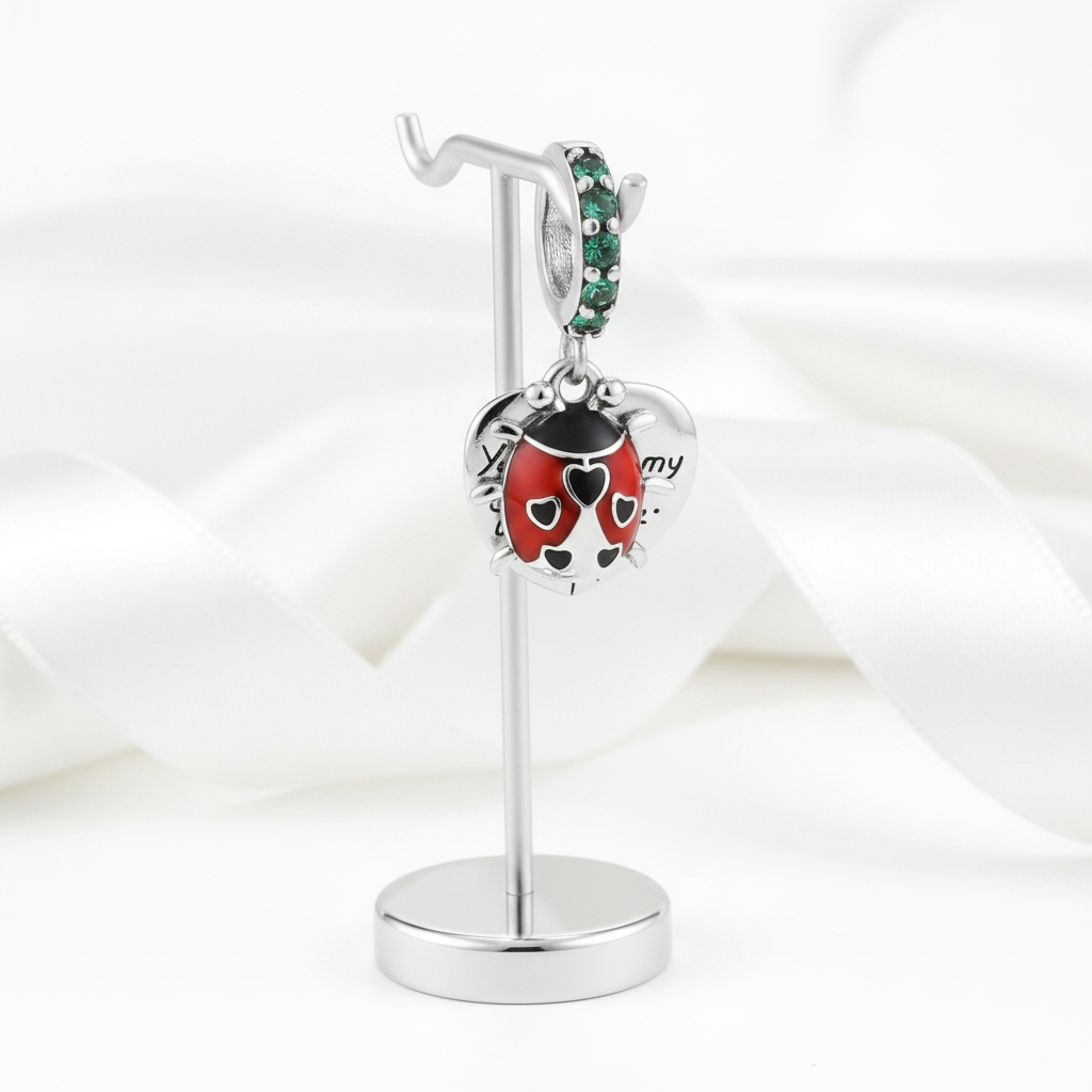 Lady Bug & Heart Red Charms Beads-Black Diamonds New York