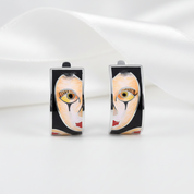 Lady's Face Enamel Earrings-Black Diamonds New York