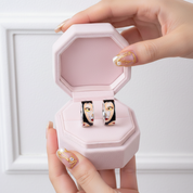 Lady's Face Enamel Earrings-Black Diamonds New York