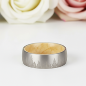 Laser Forest Pattern 8mm Tungsten Steel With Solid Inner Wood Band-Black Diamonds New York