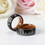 Laser Forest Pattern 8mm Tungsten Steel With Solid Inner Wood Band-Black Diamonds New York