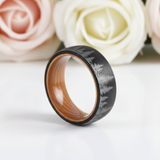Laser Forest Pattern 8mm Tungsten Steel With Solid Inner Wood Band-Black Diamonds New York