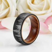 Laser Forest Pattern 8mm Tungsten Steel With Solid Inner Wood Band-Black Diamonds New York