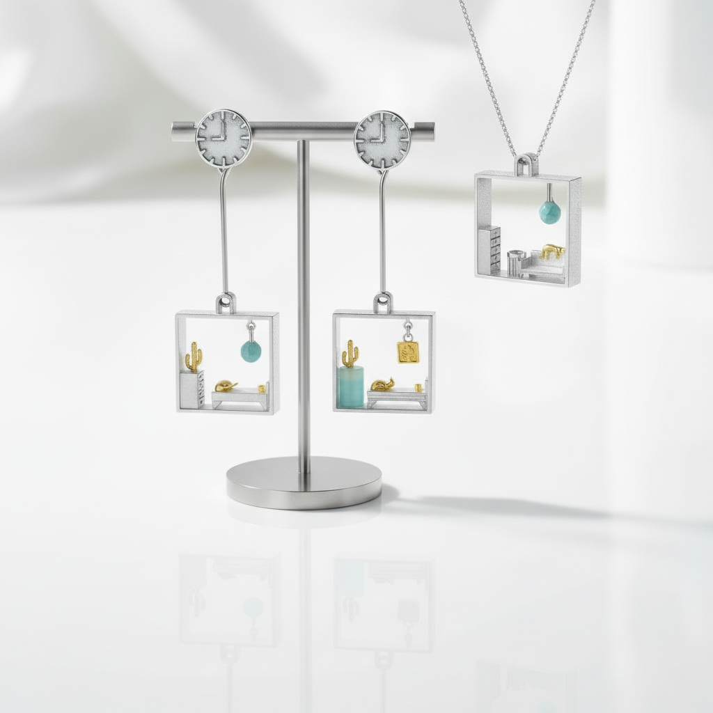 Lazy Cat at Home Necklace and Dangle Earrings-Black Diamonds New York