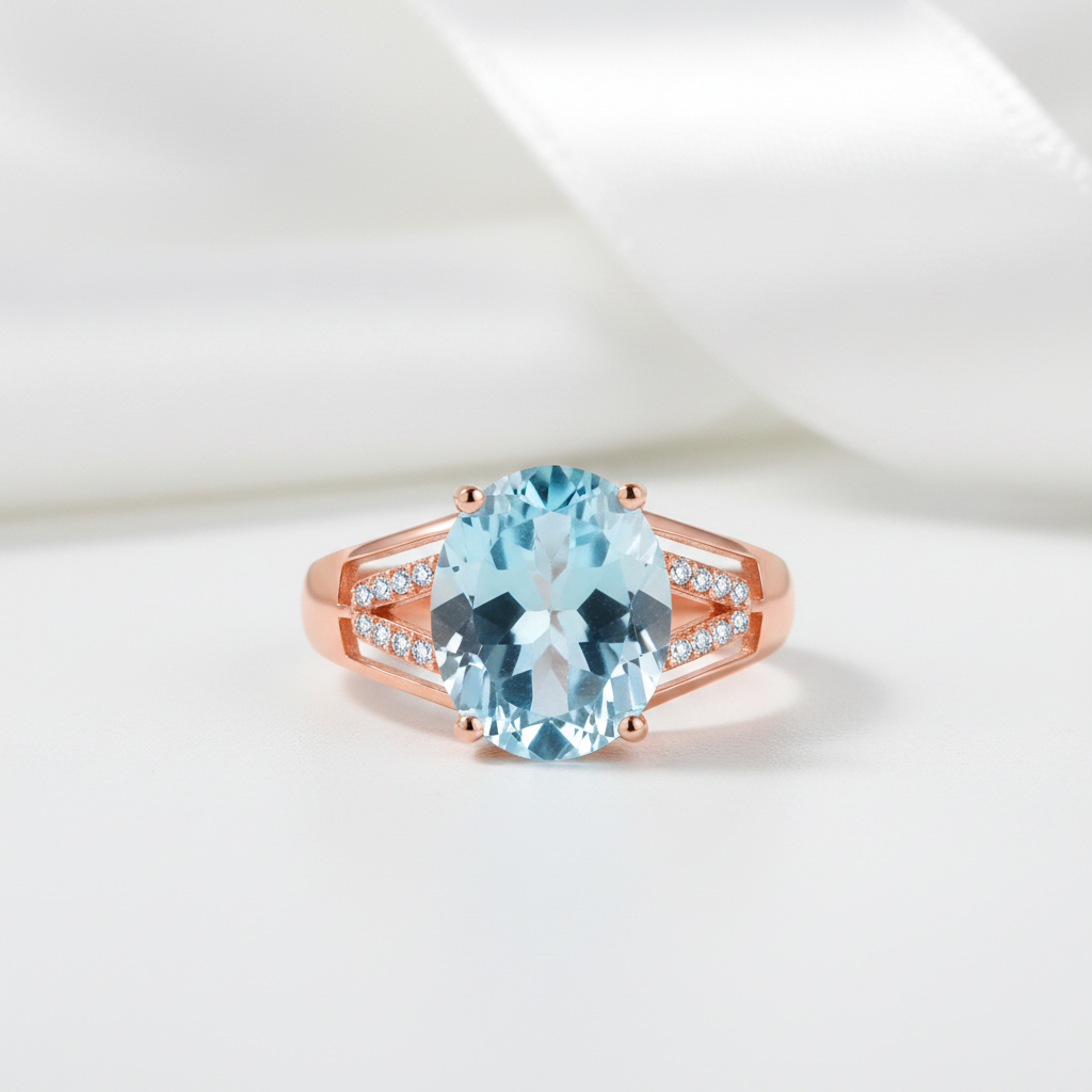 Light Blue Topaz Stone Ring-Black Diamonds New York