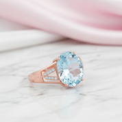 Light Blue Topaz Stone Ring-Black Diamonds New York