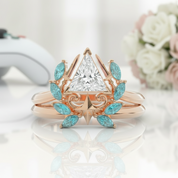 Light Mage Ring Set- 14k Rose Gold Video Game Inspired Rings-Black Diamonds New York