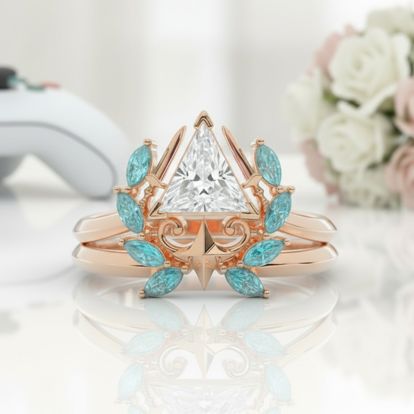 Light Mage Ring Set- 14k Rose Gold Video Game Inspired Rings-Black Diamonds New York